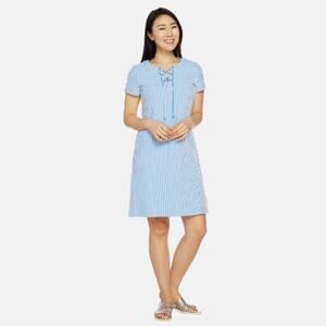 C. Wonder - Short Sleeve Striped Lace-Up Knit Dress -‎ French Blue - Size S